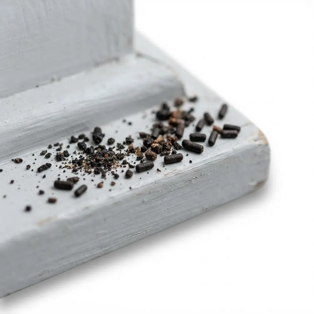 Déjections de cafards, petits points noirs façon poivre moulu sur une surface claire